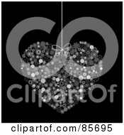 Royalty Free RF Clipart Illustration Of A Black And White Suspended Floral Heart Over Black