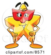 Star Mascot Cartoon Character Wearing A Red Mask Over His Face