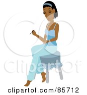 Royalty Free RF Clipart Illustration Of A Pretty Indian Woman Sitting On A Stool And Painting Her Hands During A Home Manicure