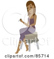 Royalty Free RF Clipart Illustration Of A Pretty Hispanic Woman Sitting On A Stool And Painting Her Hands During A Home Manicure