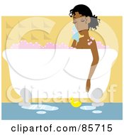 Relaxed Black Woman Taking A Luxurious Bubble Bath In A Claw Foot Tub