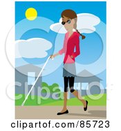 Poster, Art Print Of Blind Hispanic Woman Walking Through A Neighborhood With A White Cane