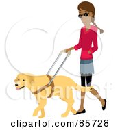 Blind Indian Woman Walking With A Yellow Labrador Guide Dog
