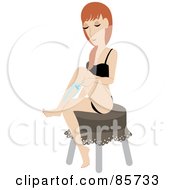 Caucasian Woman Sitting On A Stool And Shaving Her Legs