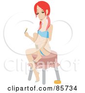 Poster, Art Print Of Caucasian Woman Sitting On A Stool And Waxing Her Legs