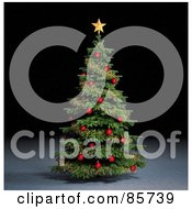 Poster, Art Print Of 3d Christmas Tree With A Gold Star And Red Balls