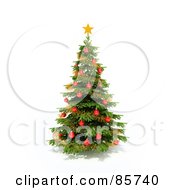 Poster, Art Print Of 3d Xmas Tree With A Gold Star And Red Balls