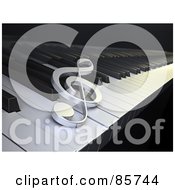 Royalty Free RF Clipart Illustration Of A 3d Clef Resting On Piano Keys by Mopic