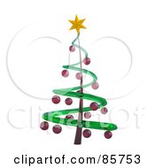 Poster, Art Print Of 3d Spiral Glass Christmas Tree With Red Balls And A Yellow Star