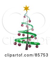 Royalty Free RF Clipart Illustration Of A 3d Spiral Glass Christmas Tree With Red Balls And A Yellow Star by Mopic