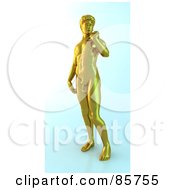 Golden 3d Nude Male Statue On Blue