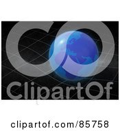 Royalty Free RF Clipart Illustration Of A 3d Blue Globe Over Warped Grid Lines On Black