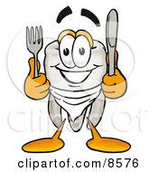Tooth Mascot Cartoon Character Holding A Knife And Fork