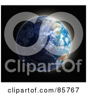 Royalty Free RF Clipart Illustration Of A 3d Globe Of The Sun Rising Over Asia