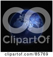 Royalty Free RF Clipart Illustration Of A 3d Blue Globe Of Night And Lights On The Middle East