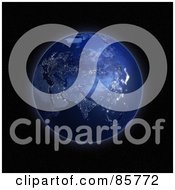 Royalty Free RF Clipart Illustration Of A 3d Blue Globe Of Night And Lights On Eurasia