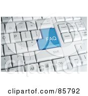 Royalty Free RF Clipart Illustration Of A 3d Blue FAQ Button On A Computer Keyboard