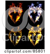 Digital Collage Of Colorful Flaming Hearts Over Black