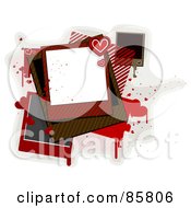 Poster, Art Print Of Blank Polaroid Pics With Hearts And Grungy Splatters Over Gray And White