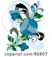 Poster, Art Print Of Blue Floral Grunge Rose Design