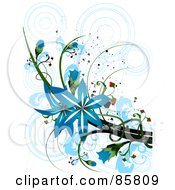 Poster, Art Print Of Blue Floral Grunge Design