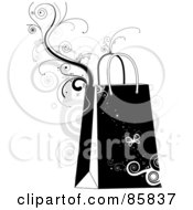 Royalty Free RF Clipart Illustration Of A Black Shopping Bag With Vines And Butterflies