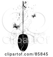Royalty Free RF Clipart Illustration Of A Black Computer Mouse With Vines And Butterflies