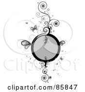 Royalty Free RF Clipart Illustration Of A Black And White Circle Frame With Vines And Butterflies