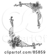 Royalty Free RF Clipart Illustration Of A Pair Of Vintage Black And White Floral Corners