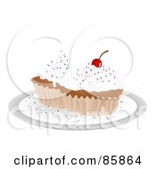 Royalty Free RF Clipart Illustration Of A Pair Of Vanilla Frosted Cupcakes With Sprinkles And A Cherry
