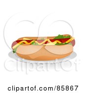 Poster, Art Print Of Fresh Hot Dog Sandwich With Mustard Cheese And Lettuce On A Bun