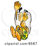 Tooth Mascot Cartoon Character Plugging His Nose While Jumping Into Water