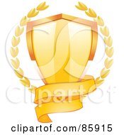 Poster, Art Print Of Blank Gold Banner Around The Bottom Of A Shiny Shield With Laurels