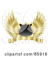 Poster, Art Print Of Blank Shield With Feathered Golden Wings And A Blank Banner