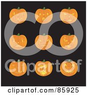 Poster, Art Print Of Digital Collage Of Halloween Pumpkins With Different Facial Expressions