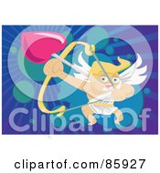 Poster, Art Print Of Blond Cupid Launching A Heart Shaped Arrow