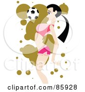 Caucasian Woman Bouncing A Soccer Ball Off Of Her Chest