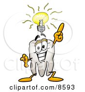 Clipart Picture Of A Tooth Mascot Cartoon Character With A Bright Idea