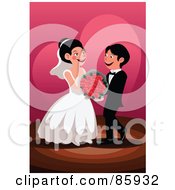 Poster, Art Print Of Happy Wedding Couple With Red Roses