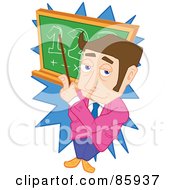 Poster, Art Print Of Brunette Male Teacher Pointing At Math On A Board