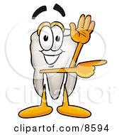 Tooth Mascot Cartoon Character Waving And Pointing
