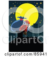 Poster, Art Print Of Santa Resting On A Chimney Under A Full Moon In The City