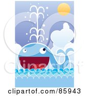 Poster, Art Print Of Happy Blue Whale Spraying Water