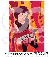 Royalty Free RF Clipart Illustration Of A Sweet Woman Holding A Valentine Chocolate Box by mayawizard101