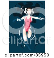 Royalty Free RF Clipart Illustration Of A Caucasian Woman Floating On The Surface Of Water And Looking Up At The Moon by mayawizard101