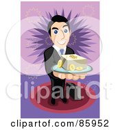 Poster, Art Print Of Friendly Businessman Serving A Tray Of Cash And Coins