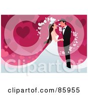 Royalty Free RF Clipart Illustration Of A Romantic Wedding Couple With Magical Hearts Over Pink by mayawizard101 #COLLC85955-0158