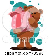 Poster, Art Print Of Teddy Bear Carrying A Pink Present