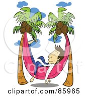 Royalty Free RF Clipart Illustration Of A Relaxed Businessman Napping In A Hammock Between Coconut Palm Trees by mayawizard101 #COLLC85965-0158