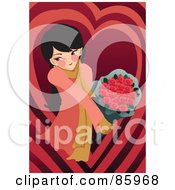 Poster, Art Print Of Romantic Woman Holding Out A Bouquet Of Red Roses